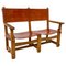 Vintage French Castle Bench in Oak and Leather, 1920s, Image 1