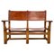 Vintage French Castle Bench in Oak and Leather, 1920s, Image 5