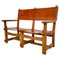 Vintage French Castle Bench in Oak and Leather, 1920s 3