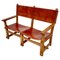 Vintage French Castle Bench in Oak and Leather, 1920s, Image 2