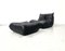 Set of French Togo Lounge Chair with Ottoman in Black Leather by Michel Ducaroy for Ligne Roset, 1970s 6