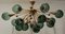 Kugelförmiger Murano Sputnik Kronleuchter aus grünem Glas & Messing, 1990 1