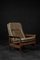 Mid-Century Danish Modern Teak Wood & Brown Leather High Armchair with Reclining Backrest, 1960s 1