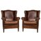 20th Century Dutch Sheepskin Leather Wing-Back Armchairs, 1980s, Set of 2 1