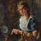 Lionello Balestrieri, Mädchen, das näht, 1920er, Öl auf Holz, gerahmt 4