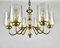 Vintage Brass Chandelier with Six Glass Lampshades, Germany, 1970s 7