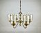 Vintage Brass Chandelier with Six Glass Lampshades, Germany, 1970s 1