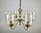 Vintage Brass Chandelier with Six Glass Lampshades, Germany, 1970s 2