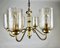 Vintage Brass Chandelier with Six Glass Lampshades, Germany, 1970s 5