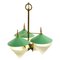 Green Three Arm Chandelier in Metal, Opaline Glass Cones and Brass fromArlus, 1950s 1
