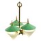 Green Three Arm Chandelier in Metal, Opaline Glass Cones and Brass fromArlus, 1950s, Image 1