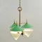 Green Three Arm Chandelier in Metal, Opaline Glass Cones and Brass fromArlus, 1950s 4