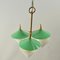 Green Three Arm Chandelier in Metal, Opaline Glass Cones and Brass fromArlus, 1950s 14