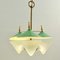 Green Three Arm Chandelier in Metal, Opaline Glass Cones and Brass fromArlus, 1950s 8