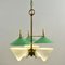 Green Three Arm Chandelier in Metal, Opaline Glass Cones and Brass fromArlus, 1950s 2