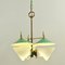 Green Three Arm Chandelier in Metal, Opaline Glass Cones and Brass fromArlus, 1950s 6