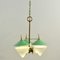 Green Three Arm Chandelier in Metal, Opaline Glass Cones and Brass fromArlus, 1950s 3