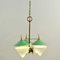 Lámpara de araña verde de tres brazos de metal, conos de vidrio opalino y latón de Arlus, años 50, Imagen 3