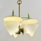 Green Three Arm Chandelier in Metal, Opaline Glass Cones and Brass fromArlus, 1950s 9