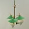 Green Three Arm Chandelier in Metal, Opaline Glass Cones and Brass fromArlus, 1950s 12