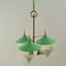 Green Three Arm Chandelier in Metal, Opaline Glass Cones and Brass fromArlus, 1950s, Image 12