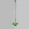 Green Three Arm Chandelier in Metal, Opaline Glass Cones and Brass fromArlus, 1950s 7