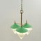 Green Three Arm Chandelier in Metal, Opaline Glass Cones and Brass fromArlus, 1950s, Image 5