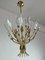 Lámpara de araña vintage con luces de metal dorado y cristal de Murano, Italia, años 70, Imagen 1