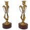 Candeleros estilo Luis XVI de bronce dorado y mármol Griotte. Juego de 2, Imagen 1