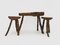 Tavolini da caffè brutalista tripode con 2 sgabelli, anni '60, set di 3, Immagine 4