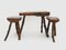 Brutalistischer Dreibein Couchtisch mit 2 Hockern, 1960er, 3er Set 2