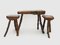 Tavolini da caffè brutalista tripode con 2 sgabelli, anni '60, set di 3, Immagine 2