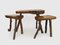 Tavolini da caffè brutalista tripode con 2 sgabelli, anni '60, set di 3, Immagine 1
