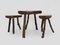Brutalistic Tripod Coffee Table with 2 Stools, 1960s, Set of 3 3