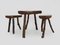 Brutalistischer Dreibein Couchtisch mit 2 Hockern, 1960er, 3er Set 3