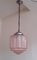 Vintage Art Deco German Ceiling Lamp with Silver-Colored Metal Assembly and Pink Patterned Patterned Glass Shade, 1930s, Image 2