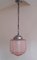 Vintage Art Deco German Ceiling Lamp with Silver-Colored Metal Assembly and Pink Patterned Patterned Glass Shade, 1930s 1