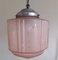 Vintage Art Deco German Ceiling Lamp with Silver-Colored Metal Assembly and Pink Patterned Patterned Glass Shade, 1930s, Image 3