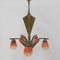 Lampe à Suspension Art Déco en Laiton avec 5 Abat-jours en Pates de Verre, 1930s 35