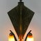 Lampada a sospensione Art Déco in ottone con 5 paralumi Pates De Verre, anni '30, Immagine 13
