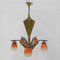Art Deco Brass Hanging Lamp with 5 Pates De Verre Shades, 1930s 10