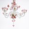 Lampadario a 6 luci in vetro di Murano bianco e rosa, Venezia, anni '60, Immagine 2