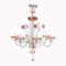 Lámpara de araña veneciana de 6 luces de cristal de Murano blanco y rosa, años 60, Imagen 1