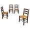 Mid-Century Modern French Dark Wood and Straw Chairs by Georges Robert, 1950s, Set of 4, Image 1