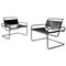 Italian Modern Steel and Black Leather Armchairs by Luigi Saccardo for Armet, 1970s, Set of 2 1