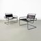 Italian Modern Steel and Black Leather Armchairs by Luigi Saccardo for Armet, 1970s, Set of 2 2