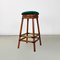 Modern Italian High Forest Green Velvet and Wood Stools, 1970s, Set of 2 8