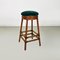 Modern Italian High Forest Green Velvet and Wood Stools, 1970s, Set of 2 7