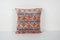 Housse de Coussin Ikat Carrée en Velours Abricot & Bleu, 2010s 1