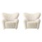 Fauteuil The Tired Man en Peau de Mouton Blanc Cassé par Lassen, Set de 2 1